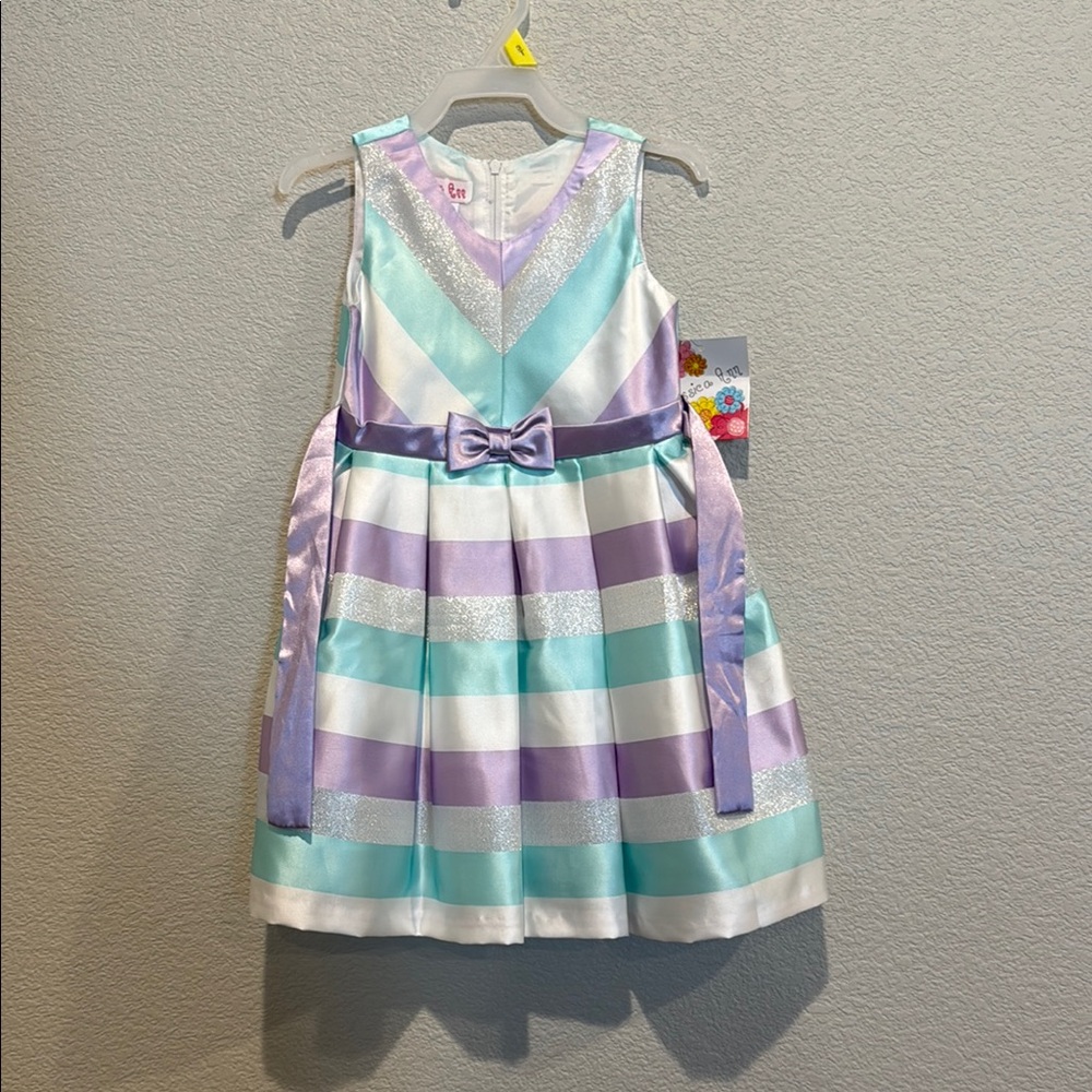 Jessica Ann Green and Purple Scoop Neck A-Line Dress